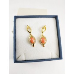 Orecchini foglia argento dorato e corallo rosa