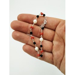 Bracciale modello rosario perle, corallo, agata